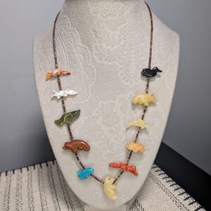 Vintage Multi-Stone Fetish Necklace - Rare Dolphin, Duck & Frog